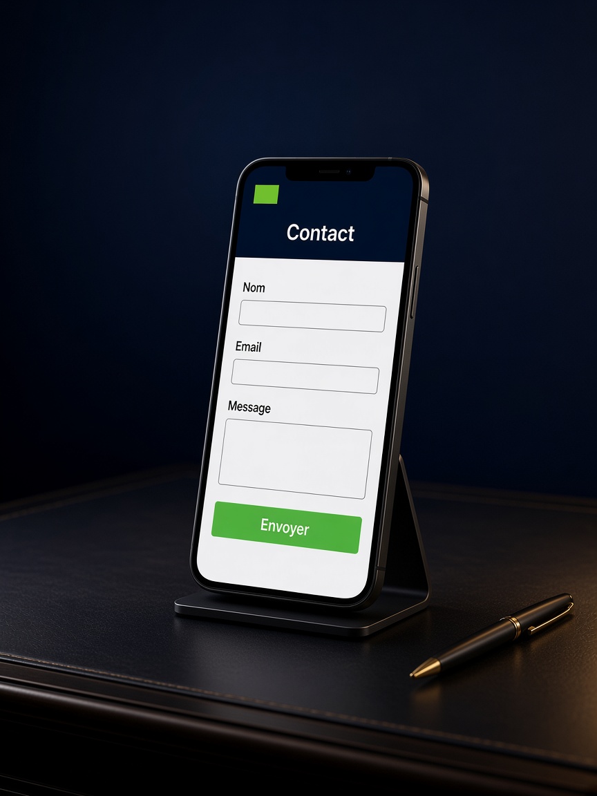Formulaire de contact du cabinet affiché sur un smartphone